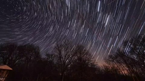 Night Sky with a Shed and Trees in Oklahoma, 4K Time-lapse Stock Footage