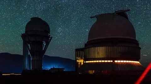Night sky shining stars, Astronomical Station in Kazakhstan. Stock Footage