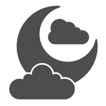 Night sky solid icon. Crescent moon and clouds. Halloween party vector design Stock Illustration