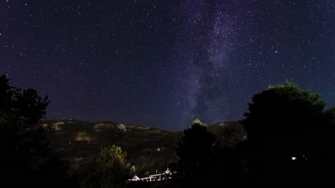 Night sky star, time lapse, moving sky, Milky Way, shooting stars, light trail Stock Footage 209752296