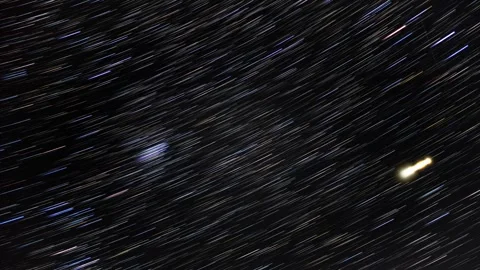 A night sky star time lapse using a star trails effect to create long comet trai Stock Footage 268925387