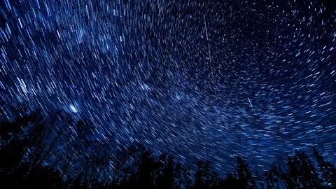 Night sky with star trails, 4k time-lapse video. Stock Footage 87673231