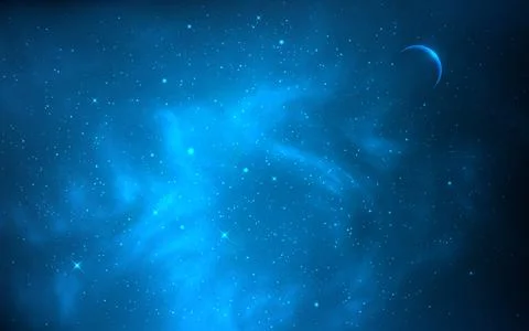 Night sky. Starry background with planet. Blue galaxy with realistic clouds Stock Illustration