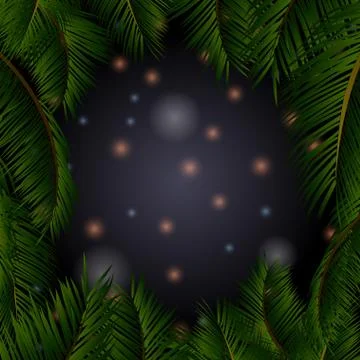 Night sky with stars in palm trees frame Stock Illustration