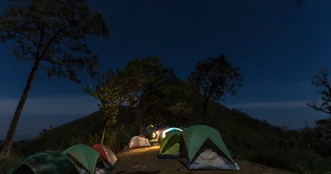 The night of the sky at the tent area. Stock Footage