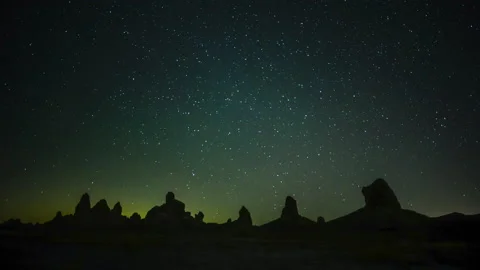 Night Sky time-lapse above Trona Pinnacles in California desert. Stock Footage 144092882
