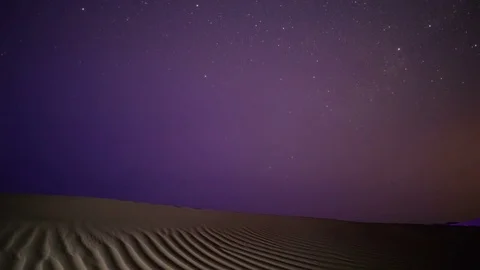 Night sky time lapse in the Gobi desert and diagonal sand li Stock Footage