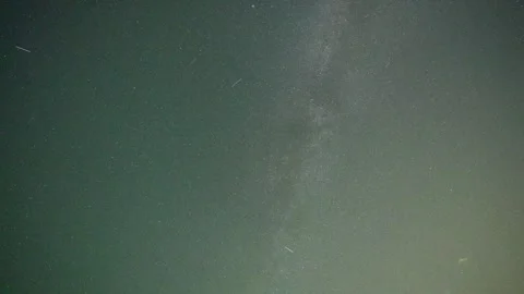 Night Sky Time-Lapse with Meteor Streaks Near Town Lights Stock Footage 344012641