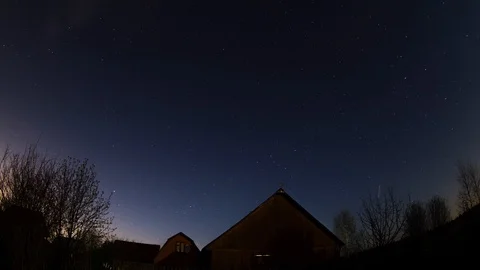 Night Sky Time Lapse With Old Wood House Stock Footage 89655904