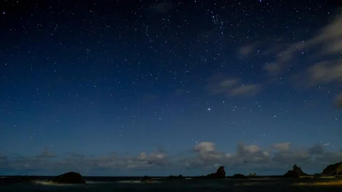 Night Sky Time Lapse over Atlantic ocean, Benijo beach on Tenerife, Canary Is Stock Footage 120792026