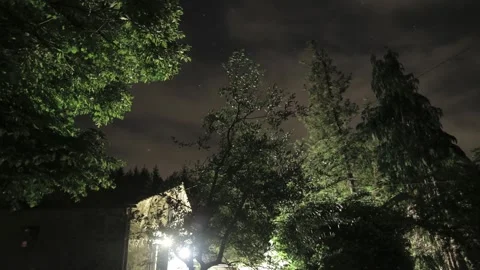 Night Sky Timelapse - Building Exterior with Forest and Trees Stock Footage