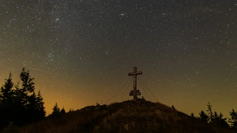 Night sky timelapse on a mountain summit Stock Footage