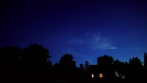 Night Sky Timepalpse with Cabin in the Woods. Visible Stars Stock Footage 166800734