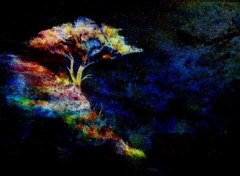 Night sky with trees. color effect collage Stock Illustration