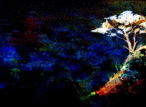 Night sky with trees. color effect collage Stock Illustration