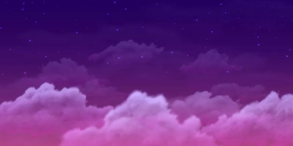 Night sky vector background, realistic dark cloudscape with fluffy clouds and Stock Illustration