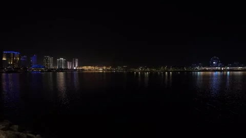 Night Skyline and Waterfront Reflection of Lusail City, Qatar Stock Footage 336047618