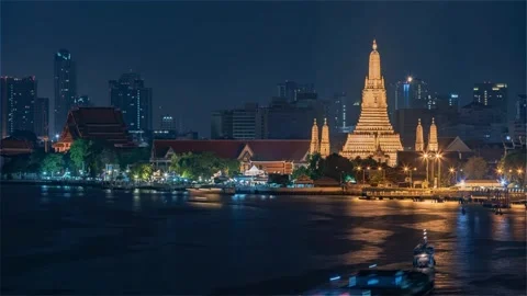 Night skyline timelapse of Wat Arun Stock Footage 345545293