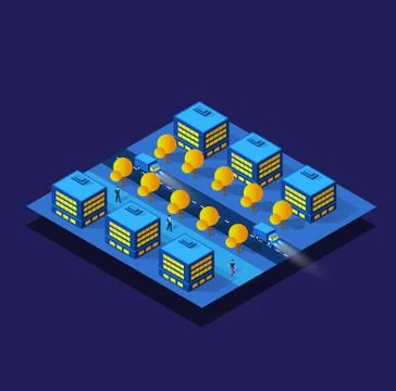 The night smart city 3D future neon ultraviolet Illustrazione stock
