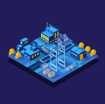 The night smart city 3D future neon ultraviolet Illustrazione stock