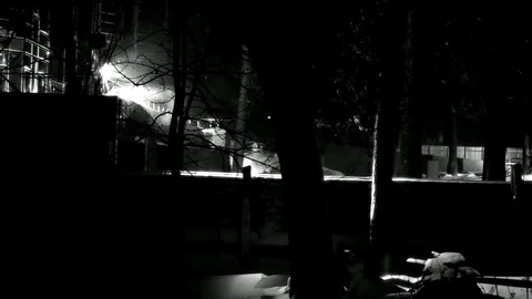 Night Snow Blizzard On The Front View In Black White Tones Stock Footage 84597908