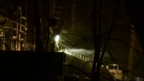 Night Snow Blizzard On The Front View In Fast Motion Stock Footage 84597919