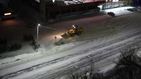Night snow cleaning, top view Video stock 85374472
