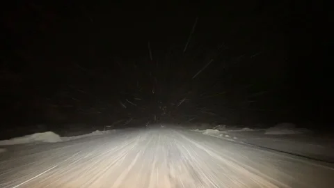 Night snow drive POV on empty road Video stock 123003681