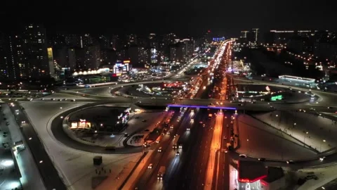 Night snow interchange Stock Footage 207491027