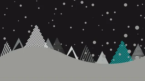 Night snowfall in the mountains. Falling snowflakes on the forest with flashi Stock Footage 141978708