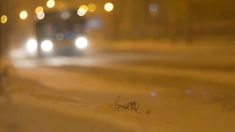 Night Snowing Traffic Stock Footage 71224139