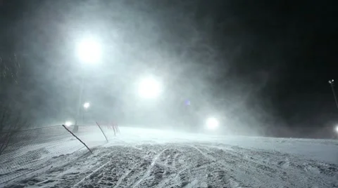 Night snowstorm on the ski slope Stock-Footage 10606489