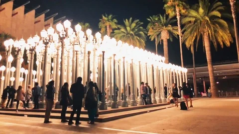 Night Stable Time lapse shot at the Los Angeles County Museum of Arts, Stock Footage 111351549