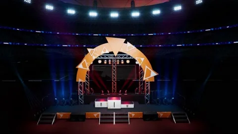 Night stadium arena empty competition pedestal waiting ceremony Stock Footage 155092673