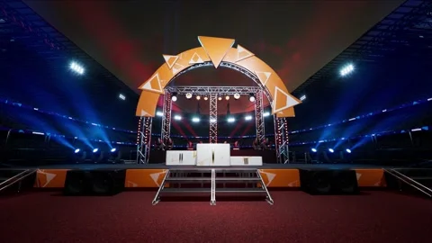 Night stadium arena empty competition pedestal waiting ceremony Stock Footage 155092798