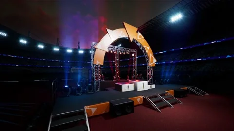 Night stadium arena empty competition pedestal waiting ceremony Stock Footage 155093306