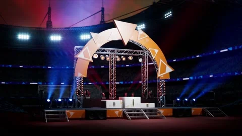 Night stadium arena empty competition pedestal waiting ceremony Stock Footage 155093338