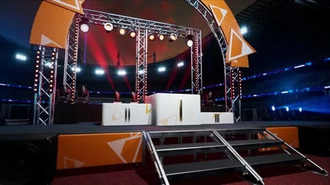 Night stadium arena empty competition pedestal waiting ceremony Stock Footage 155093677