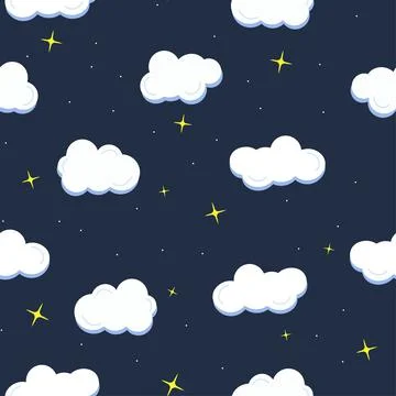Night star and cloud seamless pattern on dark background Stock Illustration