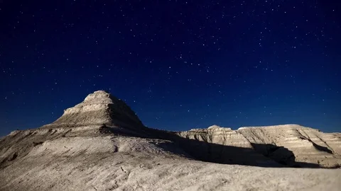 Night starry sky above the moon looking stone canyon in Kasakhstan time lapse 4K Stock Footage 81363834