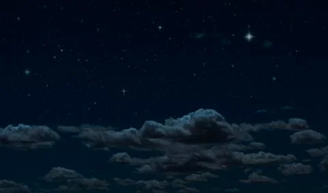 Night starry sky and clouds. Moonlight dark background and stars in the sky. Stock Photos
