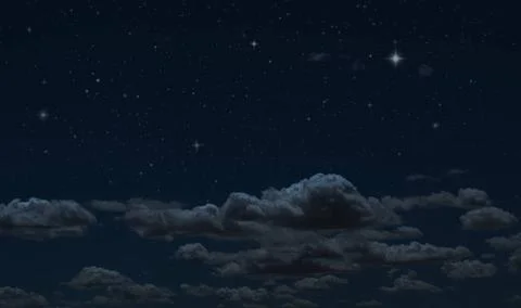 Night starry sky and clouds. Moonlight dark background and stars in the sk... Stock Photos