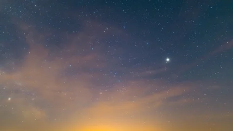 Night starry sky with clouds and milky way, time lapse scene Stock Footage 121928846