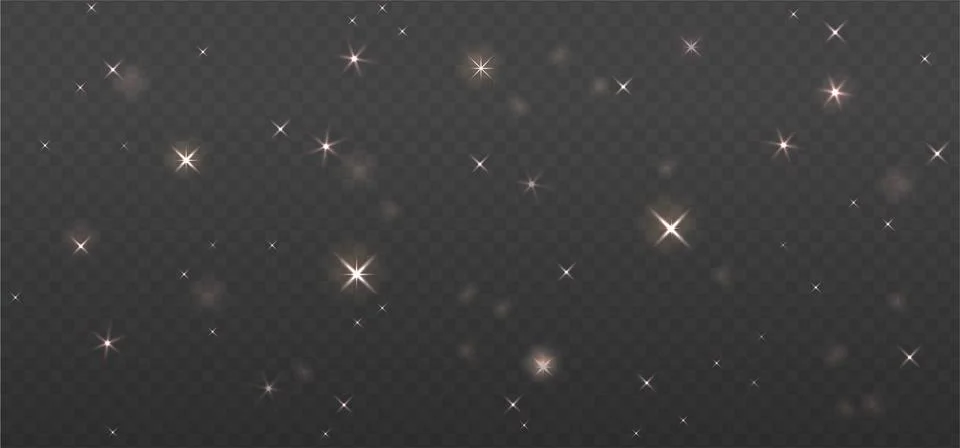 Night starry sky, dark space background with glowing stars. Transparent vector Stock Illustration