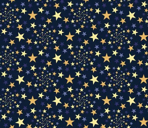 Night starry sky pattern. Repeating colorful stars on a dark background. Stock Illustration