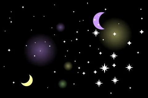 Night starry sky with two moons, big and small stars Stock Illustration