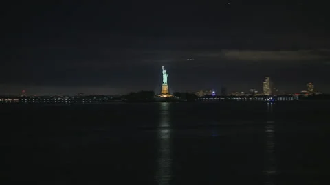 Night Statue of Liberty Hyperlapse Stock Footage 251690364