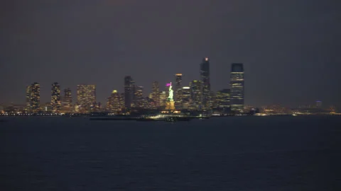 Night Statue of Liberty Hyperlapse Pan Stock Footage 172546050