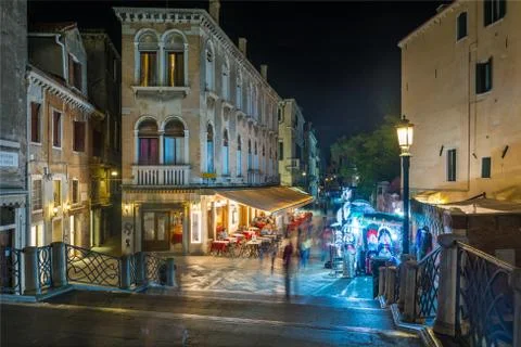 Night Strada Nova  near rio di Noale Stock Photos
