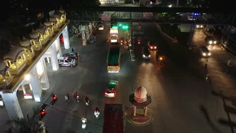 Night street lights hyperlapse timelapse bird eye view top view 4k Stock Footage 187740561